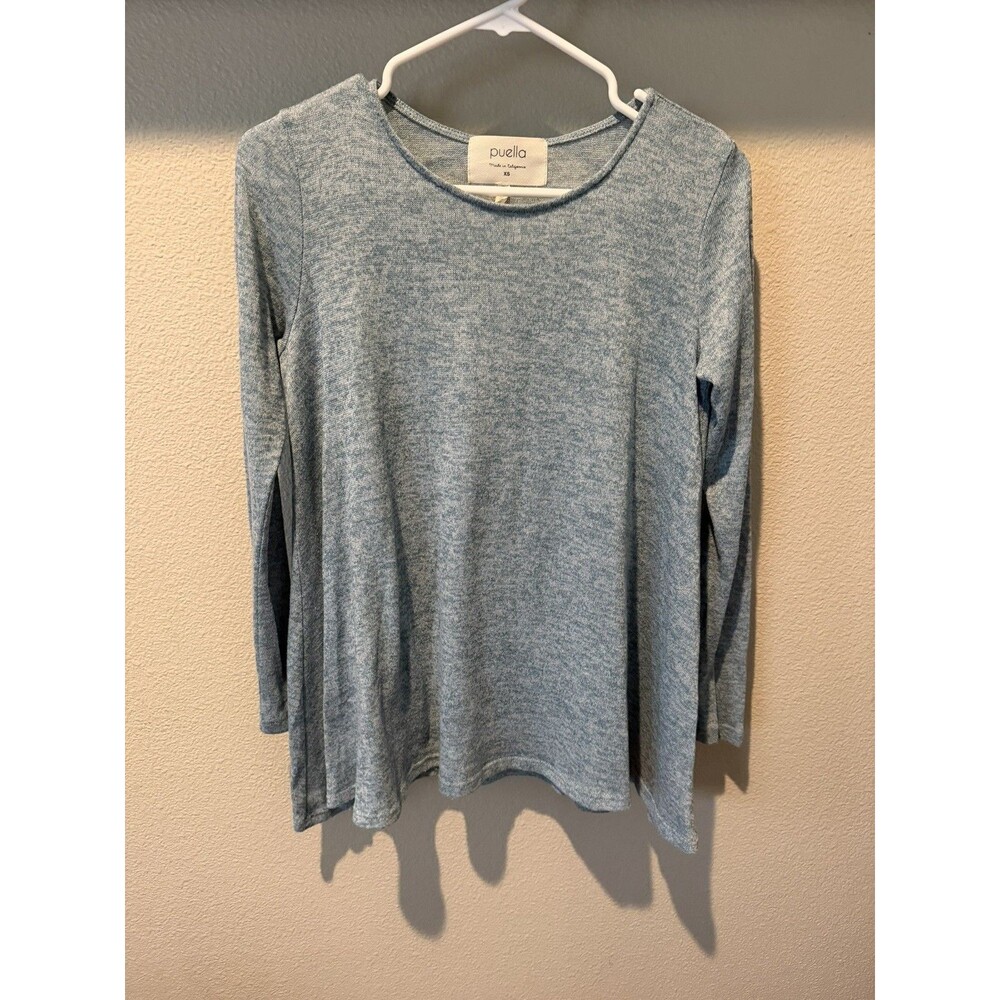 Puella Made in California Blue Knit 3/4 Sleeve Swing Blouse Top Shirt Women’s XS